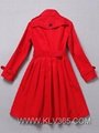 Designer Women Fashion Red Double Breasted Cotton Long Trench Coat Wholesale