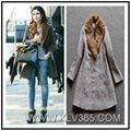 New Design Women Fashion Winter Wool Rabbit  Fur Lapel Collar Warm Long Coat 