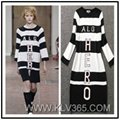 Hot Sale Women Brand Fashion Clothes Winter Wool Striped Long Sleeve Dress