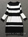 Hot Sale Women Brand Fashion Clothes Winter Wool Striped Long Sleeve Dress