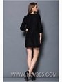 Designer Women Winter Wool Dress black Embroidery Long Sleeve Dress