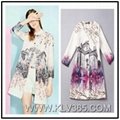 High Fashion Women Floral Printed Spring Autumn Polyester Long Coat Wholesale