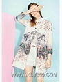 High Fashion Women Floral Printed Spring Autumn Polyester Long Coat Wholesale