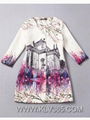 High Fashion Women Floral Printed Spring Autumn Polyester Long Coat Wholesale