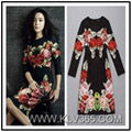 Latest Dress Designs Women Long Sleeve Cotton Flower Celebrity Dress Wholesale