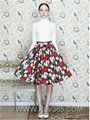 Designer Women 2pieces Flower Skirt Set Long Sleeve Top With Flared Skirt