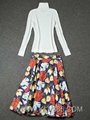 Designer Women 2pieces Flower Skirt Set Long Sleeve Top With Flared Skirt