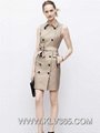Designer Women Double Breasted Belted Waist Midi Trench Wrap Dress