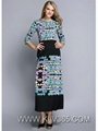 Lady's Fashion Half Sleeve Vintage Printed Jersey Silk Summer Long Maxi Dress