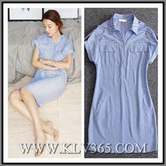 High Quality Women Clothing Fashion Striped Casual Shirt Dress for Summer