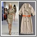 Hot Sale Designer Women Fashion Double Breasted Belted Lapel Trench Dress
