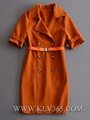 Hot Sale Designer Women Fashion Double Breasted Belted Lapel Trench Dress