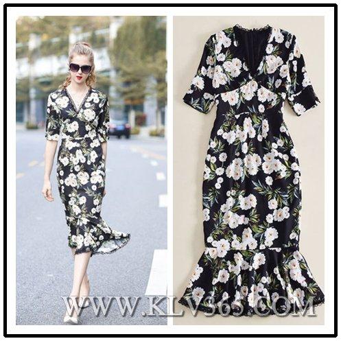 Wholesale Designer Women Lady Summer V Neck Sexy Mermaid Floral Long Maxi Dress