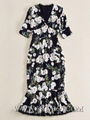 Wholesale Designer Women Lady Summer V Neck Sexy Mermaid Floral Long Maxi Dress