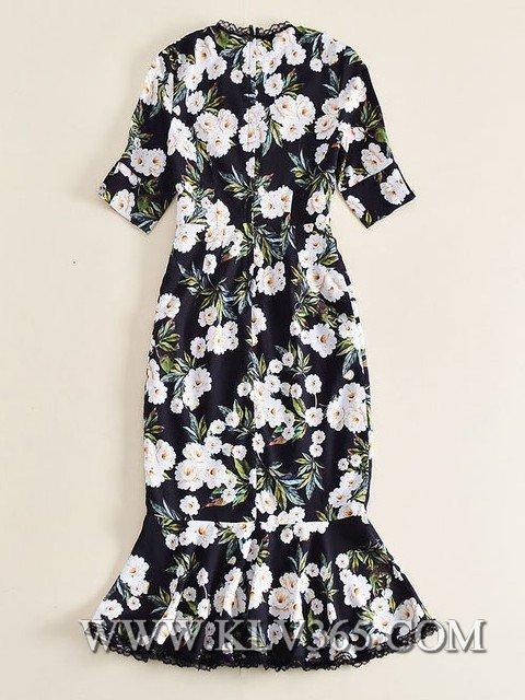 Wholesale Designer Women Lady Summer V Neck Sexy Mermaid Floral Long Maxi Dress 4