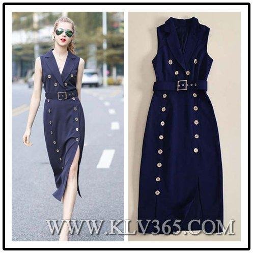 High Quality Fashion Clothes Double Breasted Long Trench Dress For Office Lady