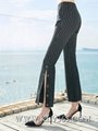 European Style Office Ladies Fashion Striped Long Flared Pants