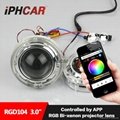 IPHCAR RGB newest LED Q5 glass  projector lens LED halo angel eyes rings