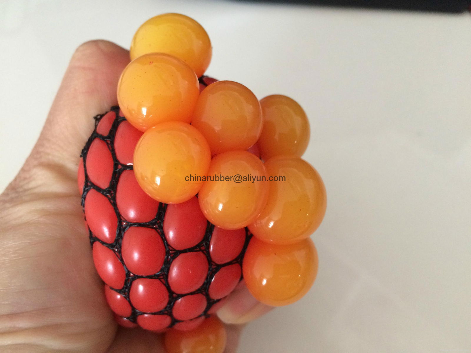 TPR stress ball, water bouncing ball with fabric, custom grape mesh squishy ball 4
