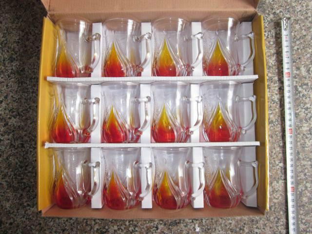 12pcs/pack glass cup in stock, supply various kinds of cheap stocklot
