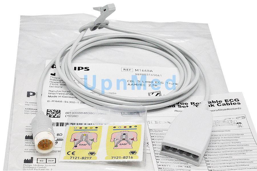 Original Philips M1668A CBL 5 lead ECG trunk cable AAMI/IEC 2.7m