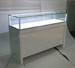 Glossy white jewelry showcases for jewelry store design