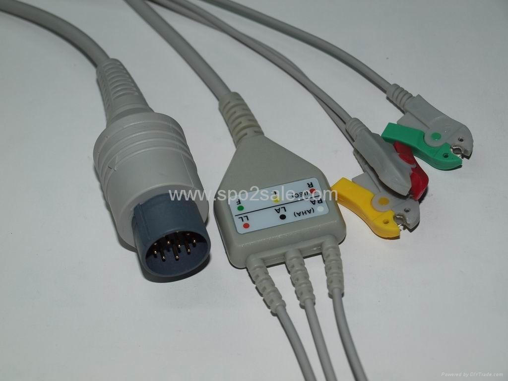 Nihon Kohden JC-763V ecg trunk cable with 3-lead ,IEC ,grabber leadwire