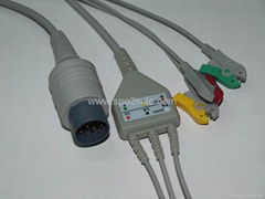 Nihon Kohden JC-763V ecg trunk cable with 3-lead ,IEC ,grabber leadwire 