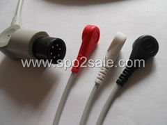 One piece 3-lead ECG Cable with leadwires