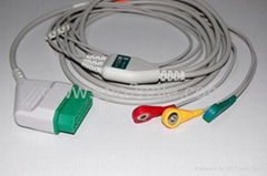 Nihon Kohden one piece cable with 3-lead snap IEC leadwires 