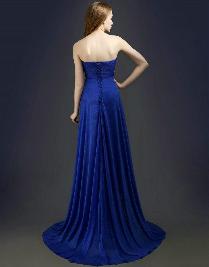 抹胸钉珠拖尾宝蓝色晚礼服 年会礼服 演出礼服 l14002