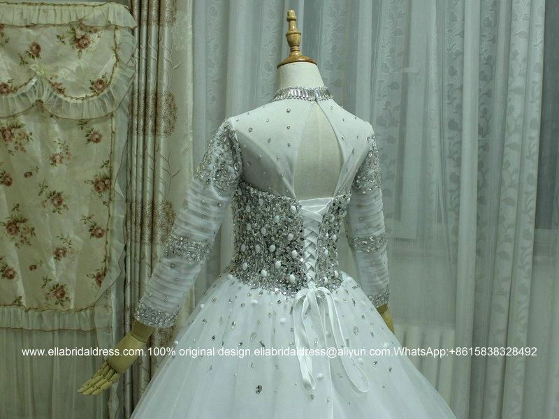 2016 New Full Sleeved Heavy Beaded Ball Gown Wedding Dress With Train G165 4