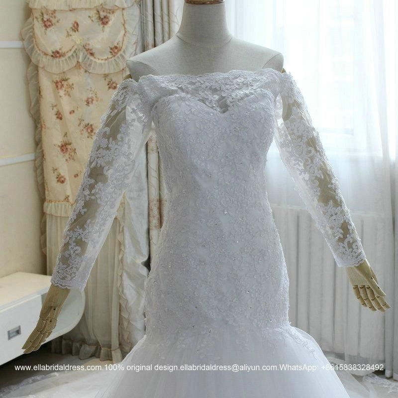 Luxurious Mermaid French Lace Wedding Dress With Long Train Custom Made G196 2
