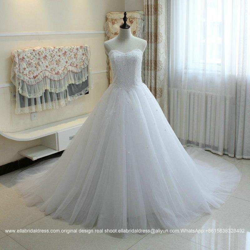 Luxury Sweetheart Strapless Lace Tulle Wedding Dress With Long Train G198 2