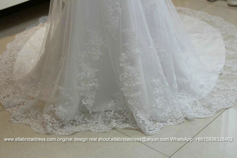 New Real Show A Line Lace Beach Wedding Dress Lace Up With Train G210 5