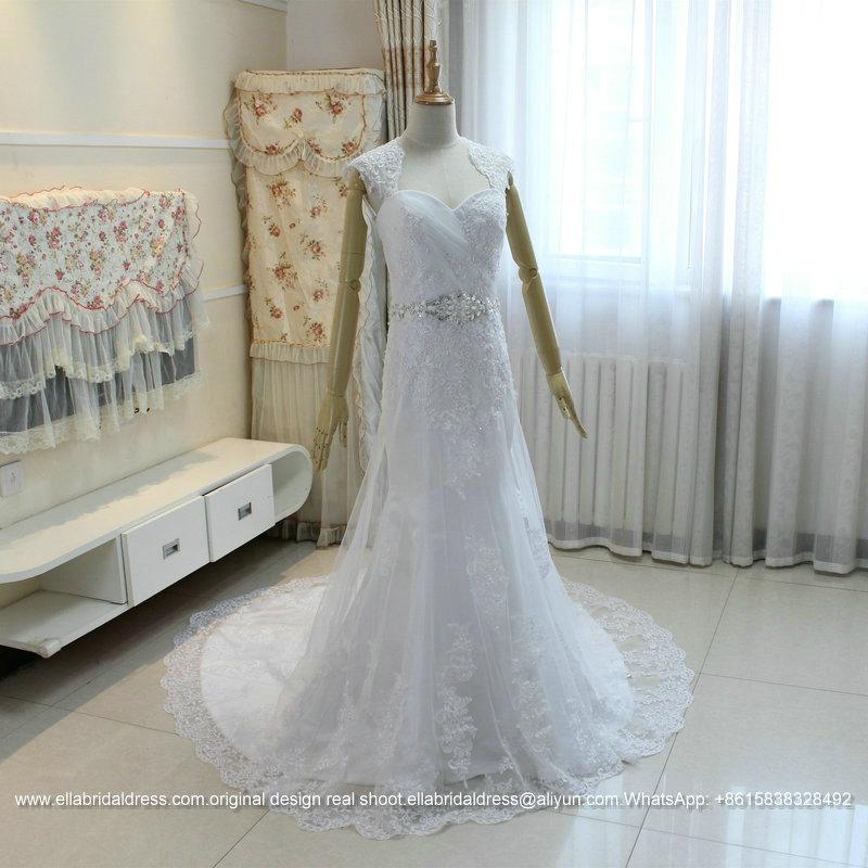 New Real Show A Line Lace Beach Wedding Dress Lace Up With Train G210 2