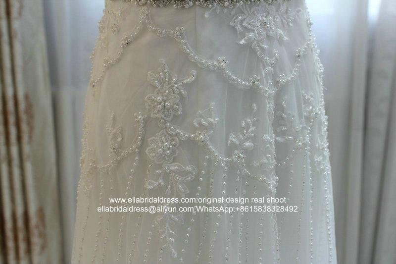 New A Line Heavy Beaded Lace V Neck Wedding Dress Short Sleeved G250 4
