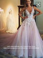 Top Quality V Neck A Line Lace Wedding Dress With Train HS1708 3