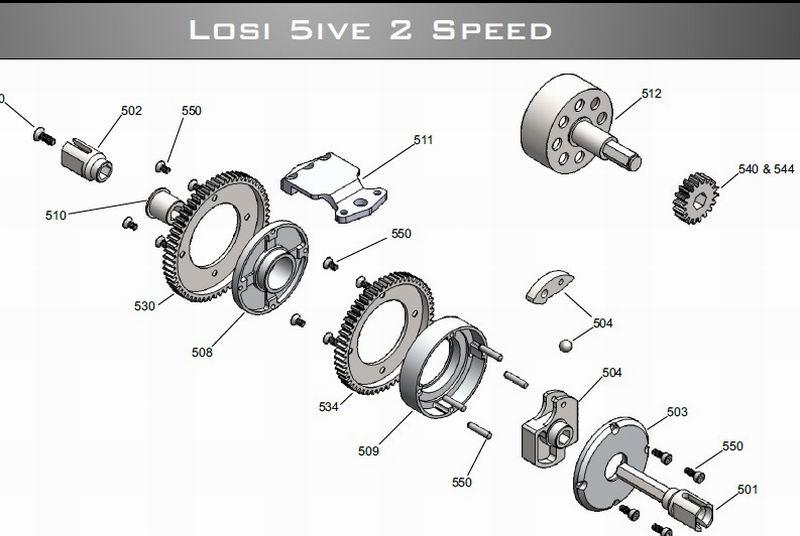 Losi 5ive CNC 2 Speed Transmission2 3