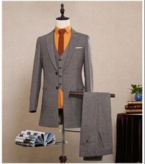 Wool Herringbone Retro Custom Made Men's Suits Long Coat Blazer Wedding Suits