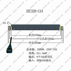 突破PDU插座八位10A万用输出1.5平方3米UPS直接入插头IEC320-C14