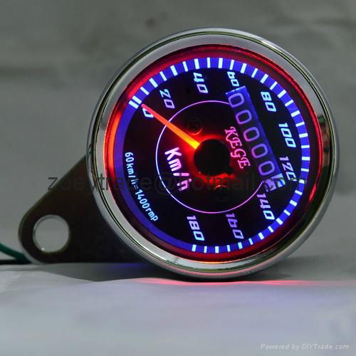 KEGE Motorcycle Classic Dual LED Odometer Speed SpeedoMeter Gauge 60mm 0-180km/h