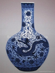 Chinese hand made silk embroidery blue and white porcelain vase wall art 