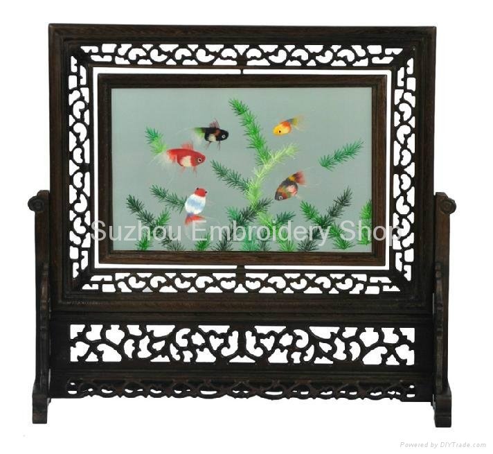 Chinese double-sided hand embroidery table screen home decor