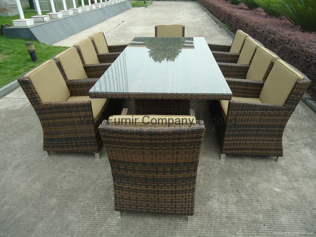 11pcs Family Rattan Wicker Dinning Set with Rectangle Table