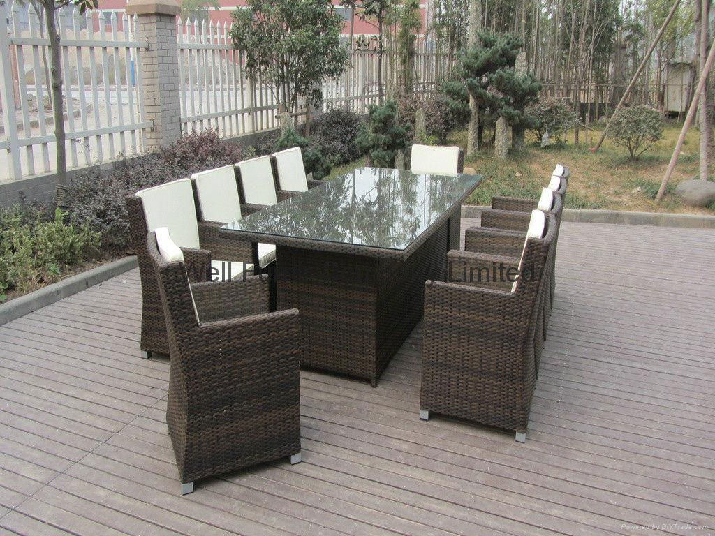 11pcs Family Rattan Wicker Dinning Set with Rectangle Table 2