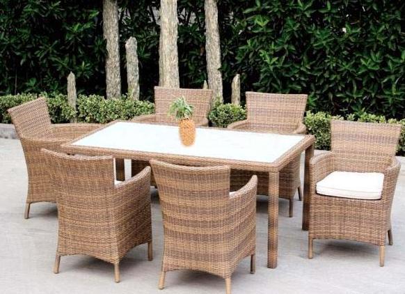 outdoor wicker/rattan dining set with fabric cushions