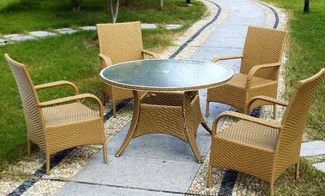 outdoor wicker/rattan dining set with fabric cushions 5