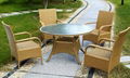 outdoor wicker/rattan dining set with fabric cushions