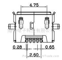 MICRO USB  反向母座USB-AF90度单层插板攻牙